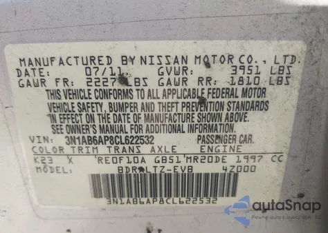 2012 Nissan Sentra 2.0 Sr из США, поврежденный, VIN 3N1AB6AP8CL622532